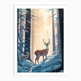 Winter Deer 2 Illustration Art Print