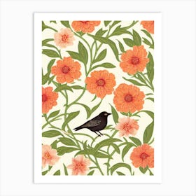 Blackbird William Morris Style Bird Art Print