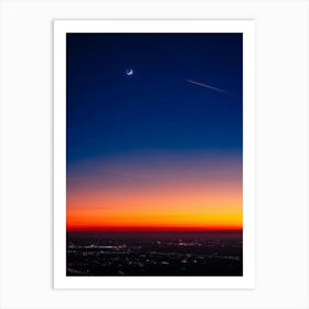 A Sweeping Panorama Of An Evening Sky Blood Red With The Setting Sun Transitions Into A Serene Moon (3) Art Print