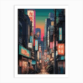 Neon Cityscape Osaka Art Print