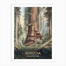 Sequoia National Park Watercolour Vintage Travel Poster 1 Art Print
