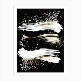 Gold Brush Strokes On Black Background Art Print