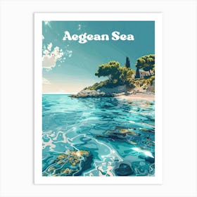 Aegean Sea Crystal Clear Sea Digital Travel Illustration Art Print