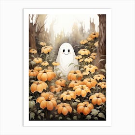 Cute Bedsheet Ghost, Botanical Halloween Watercolour 139 Art Print