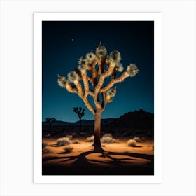 Photograph Of A Joshua Tree At Night In A Sandy Desert 4 Art Print