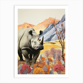 Rhino With Flowers & Plants 4 Art Print