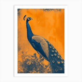 Orange & Blue Vintage Peacock In The Wild 3 Art Print