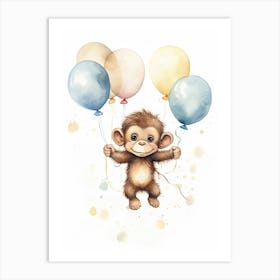 Monkey Painting With Balloons Watercolour 1 Affiche