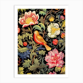 Floral Pattern With Birds And Flowers Art Print