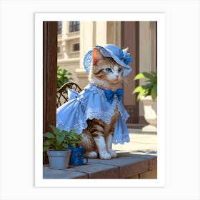 Cat In Blue Dress Art Print