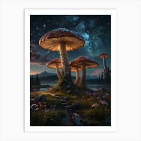 Mushrooms In The Night Sky Art Print