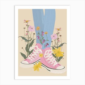 Illustration Pink Sneakers And Flowers 7 Art Print