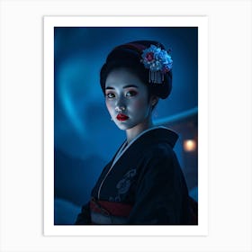 Geisha And Aurora Lights - Diverse Art Illustration 35 Art Print