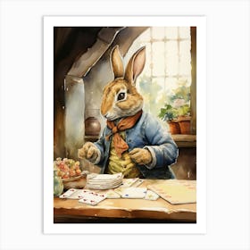 Bunny Reading Rabbit Prints Watercolour 3 Art Print