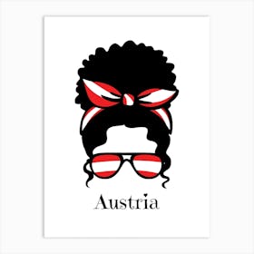 Cute Women Style Wearing Austria Flag Glasses Art Print