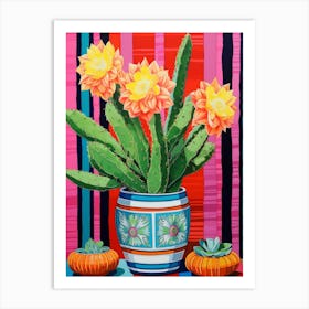 Cactus Painting Maximalist Still Life Chamaecereus Silvestrii Cactus 3 Art Print