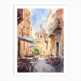 Valletta Malta In Autumn Fall, Watercolour 4 Art Print