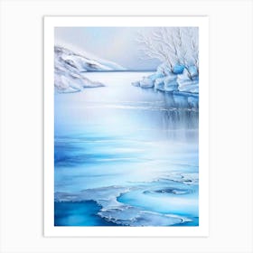 Frozen Lake Waterscape Marble Acrylic Painting 1 Art Print