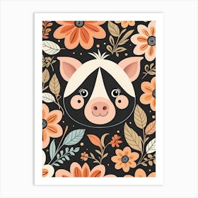 Floral Cute Baby Pig Nursery (23) Art Print