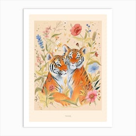 Folksy Floral Animal Drawing Tiger 7 Poster Art Print