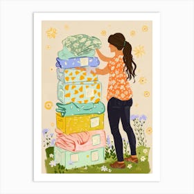 Woman Stacking Boxes Art Print