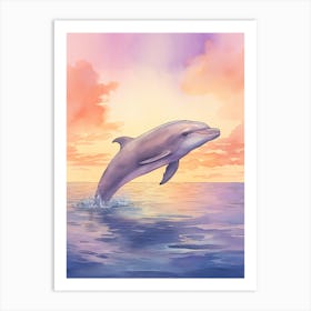 Dolphin With Pastel Sunset  Art Print