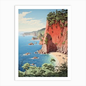 Tojinbo Cliffs In Fukui, Ukiyo E Drawing 3 Art Print