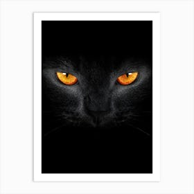 Black Cat With Orange Eyes Art Print