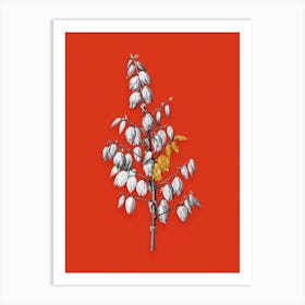 Vintage Adams Needle Black and White Gold Leaf Floral Art on Tomato Red n.0411 Art Print
