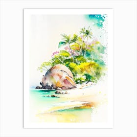 La Digue 1 Seychelles Watercolour Pastel Tropical Destination Art Print