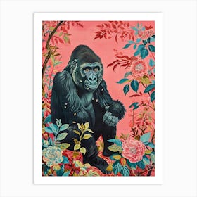 Floral Animal Painting Gorilla 2 Art Print