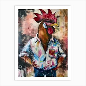 Animal Party: Crumpled Cute Critters with Cocktails and Cigars Rooster 1 Art Print