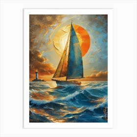 A Sailboat On Textured Gold Leaves 2 Art Print