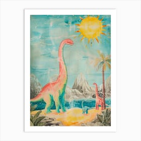 Brachiosaurus In The Sun Vintage Illustration Art Print