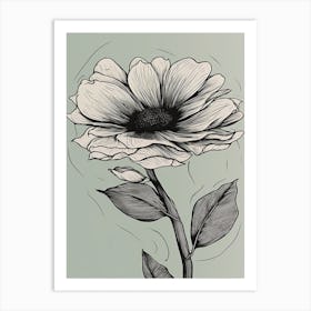 Line Art Sunflower Flowers Illustration Neutral 5 Art Print