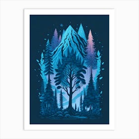 A Fantasy Forest At Night In Blue Theme 41 Art Print