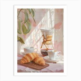 Pink Breakfast Food Chemex Coffee And Croissants 4 Art Print