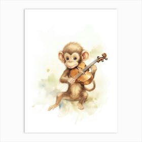 Monkey Painting Playing An Instrument Watercolour 2 Art Print