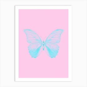 Blue Butterfly On Pink Background Affiche