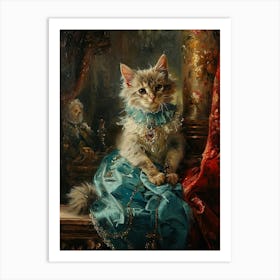 Cat In A Royal Blue Dress Rococo Painting Inspired Art Print