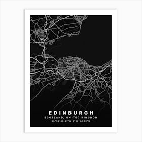 Edinburgh Scotland Black Map Art Print