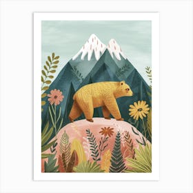 Sloth Bear Walking On A Mountrain Storybook Illustration 4 Art Print