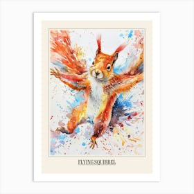 Flying Squirrel Colourful Watercolour 2 Poster Art Print