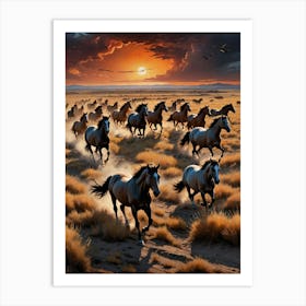 Horses In The Desert Art Print