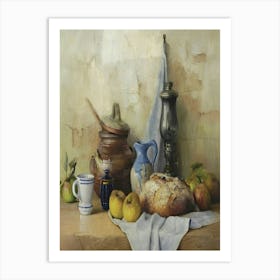 Still Life With Bread And Apples Art Print