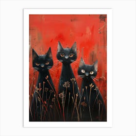 Three Black Cats Art Print