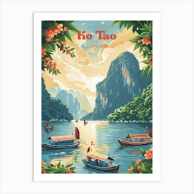 Ko Tao Thailand Retro Digital Travel Illustration Art Print