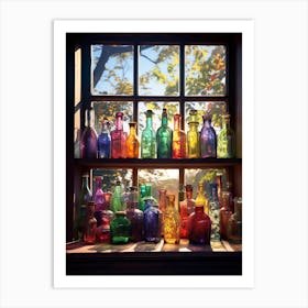 Glass Bottles On Window Sill Art Print