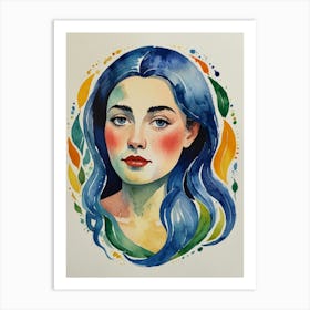 Blue Haired Girl Art Print