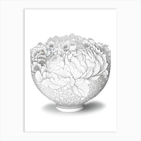 Bowl Of Beauty Peonies White Drawing Art Print